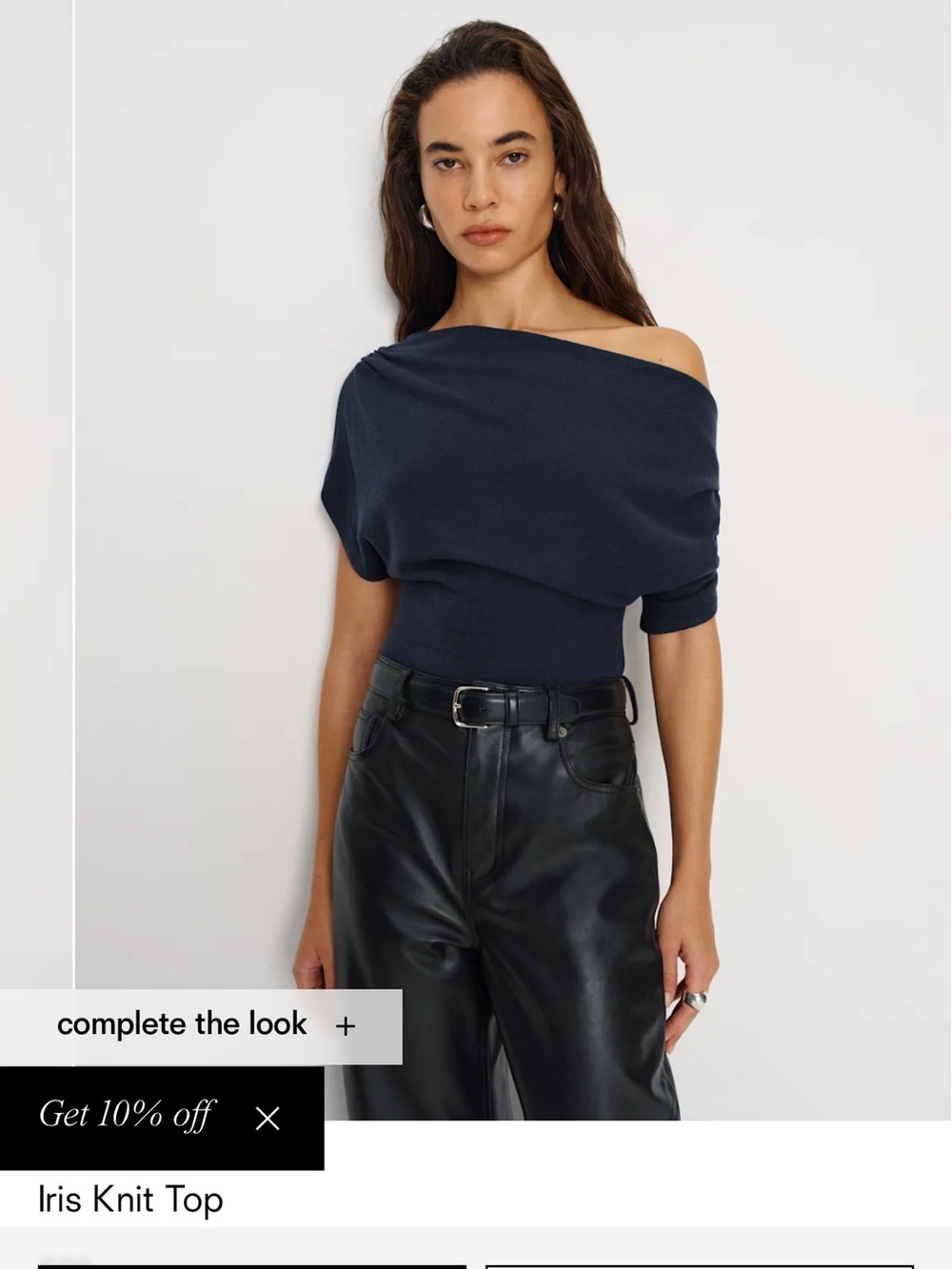 Reformation Navy Off-Shoulder Iris Knit Top
